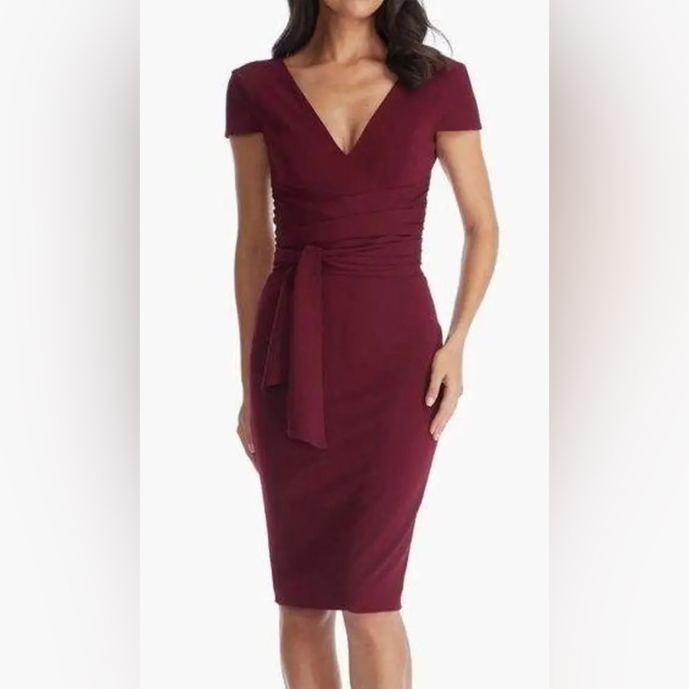 NWT!! Dress The Population - Dana Wrap Waist Cocktail Dress -  Burgundy - XXS